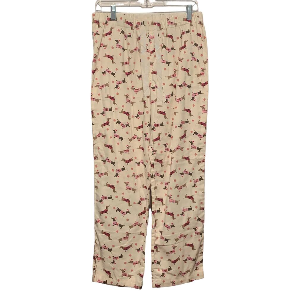 LANDS' END XS ( 2 - 4 ) Dachshund w/ Santa Hat Print PaJama Pants Dog Christmas
